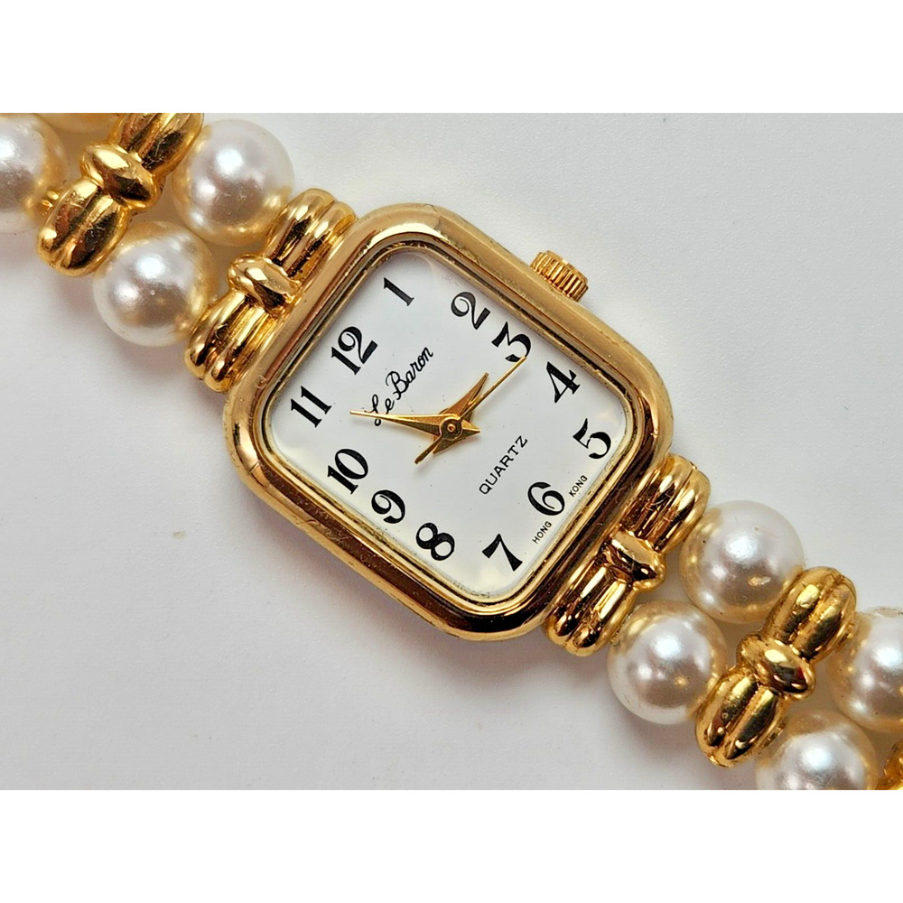 Vintage Le Baron Faux Pearl Watch, Ladies Quartz Watch, Fashion Wrist Watch 22mm